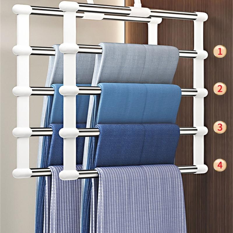 Practical Folding Pant Rack Hangers Portable Home Organization Metal Foldable Clothes Hanger with Multi Clip Layers