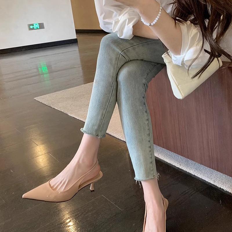 Deluna Daughter~ Temperament Small Pointed Head Shallow Mouth Empty Sandals Women's Thin Heel Leopard Cat and Single Shoe Women