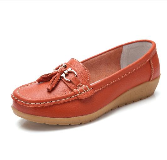 Spring Mother Shoes Single Shoes Hair Women Flat Bottom Women Doudou Flat Heel Leather Shoes Large Size Women'S Shoes
