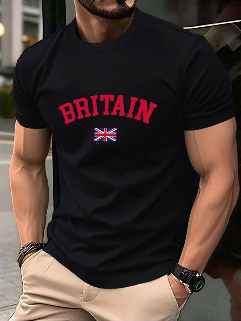 Britain Text With Flag Prints Cotton TShirts Men Summer Oversized ONeck T Shirt Comfortable Short Sleeve Tops Basic Clothes
