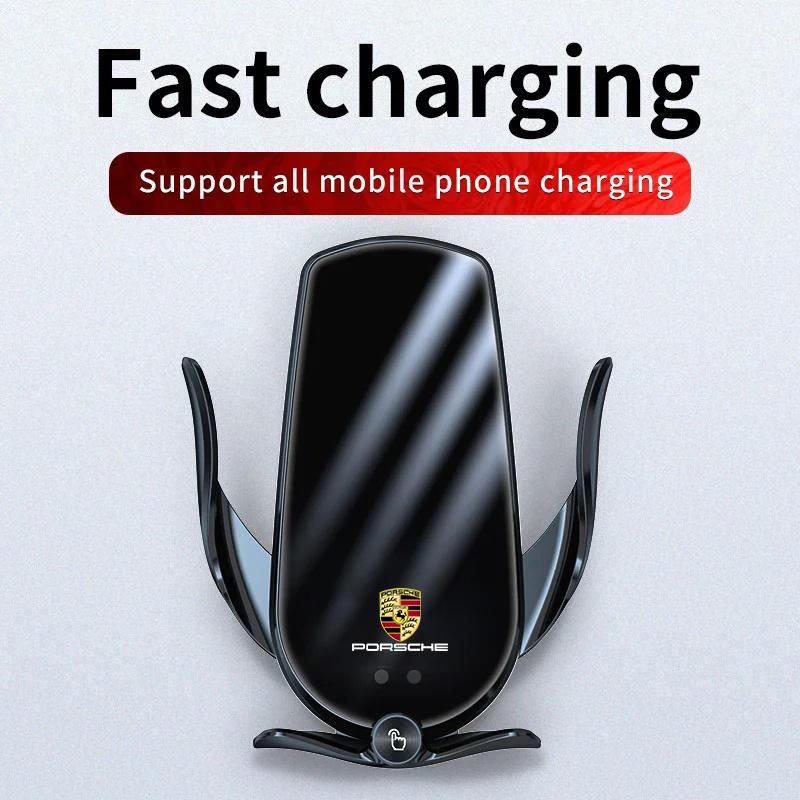 Car Wireless Charger Phone Holder Charging Portable Bracket For Porsche Cayenne Cayman Panamera Macan Taycan Boxster Accessories