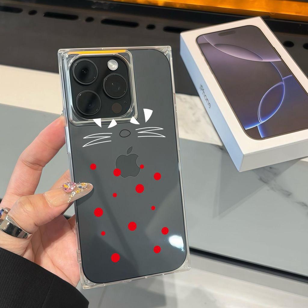 Clear Square Back Tube Case Protection For iPhone 16 ProMax 12 11 14 Pro Max 13 15 Plus Anti-Oxygen,Several Red Dots Pattern Casing