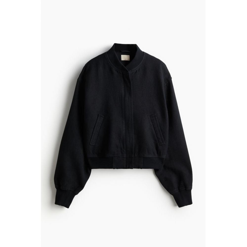 

Льняной бомбер HM, черный