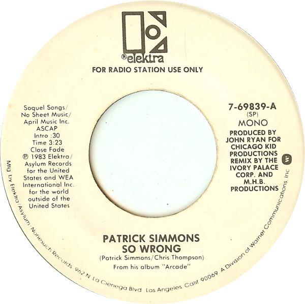 

7inch Record PATRICK SIMMONS So Wrong 769839 ELEKTRA 1983 US Dance Electronica Used