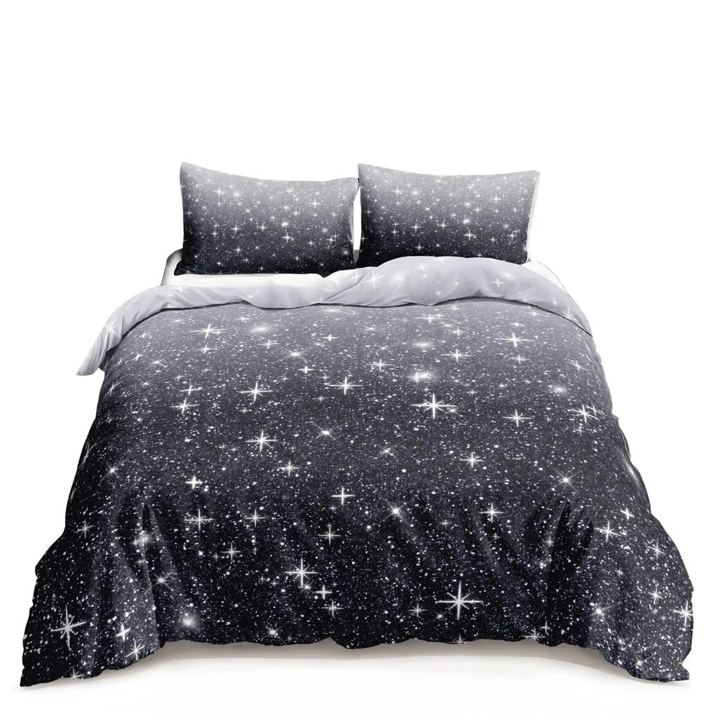 Comforter Kawaii Moon Starry Night Sky Blue Pink Purple Star Galaxy Bedding Sets Full Size For Boys Girls Comforter