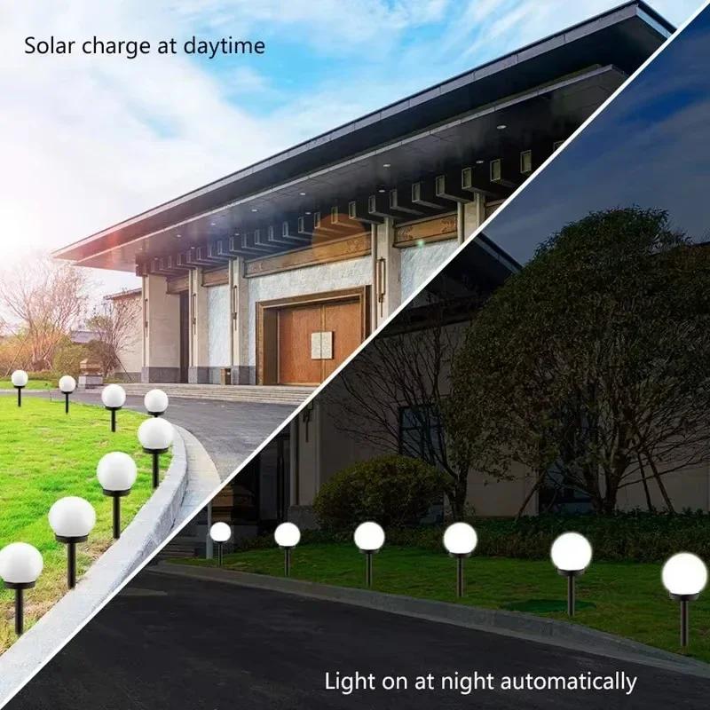Solar Powered LED Round Ball Light Waterproof Outdoor Lawn Lamp Landscape Lighting Ground Plug for Garden Pathway Villa Decor