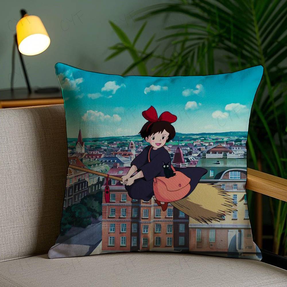 Anime Kwaii K-Kikis D-Delivery Service Pillow Case Anti-dustmite Pillowcase Invisible Zipper Silky Short Plush Sofa Cushion Cove