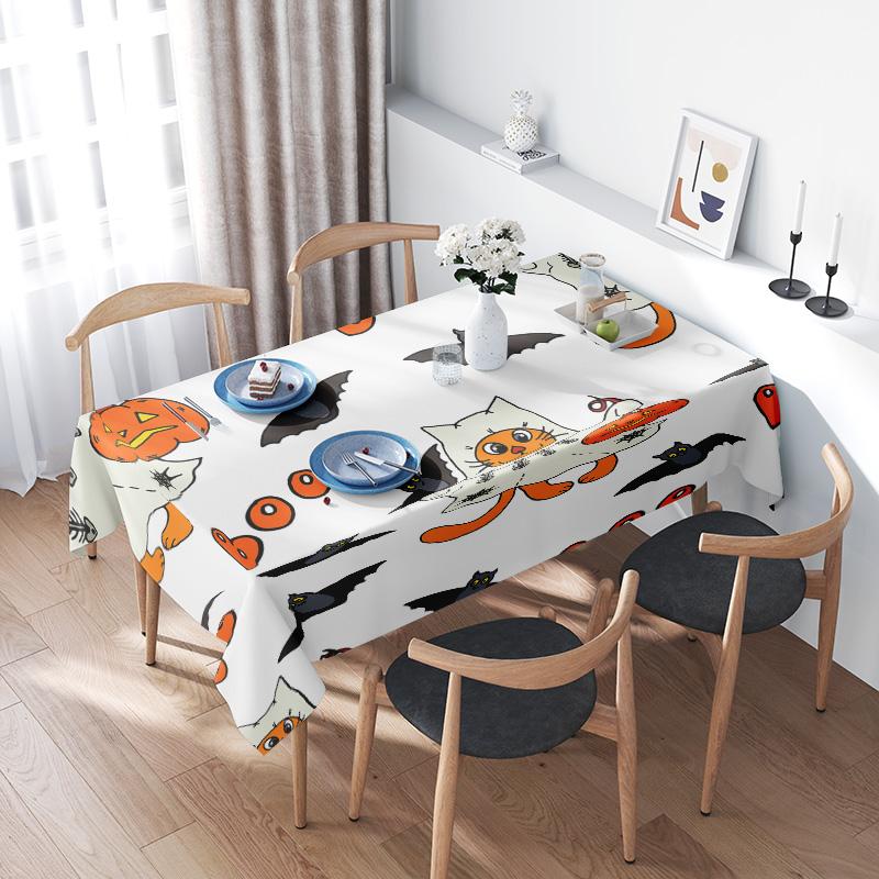Halloween Tablecloth Decorations with Ghosts and Pumpkins for Home Party Supplies Festive Print Rectangular Throw Cover 3D Print