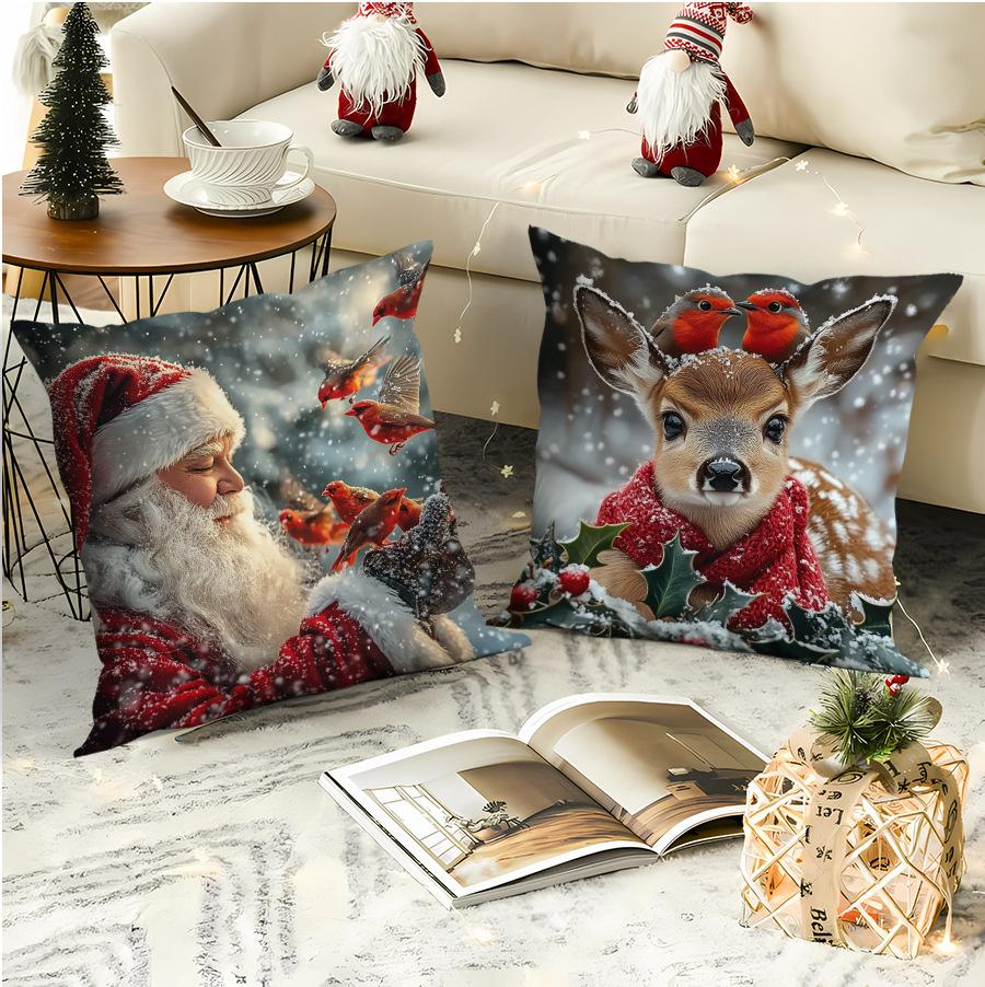 Christmas Polyester Pillowcase Christmas Festive Celebration Santa Claus Landscape Holiday Style