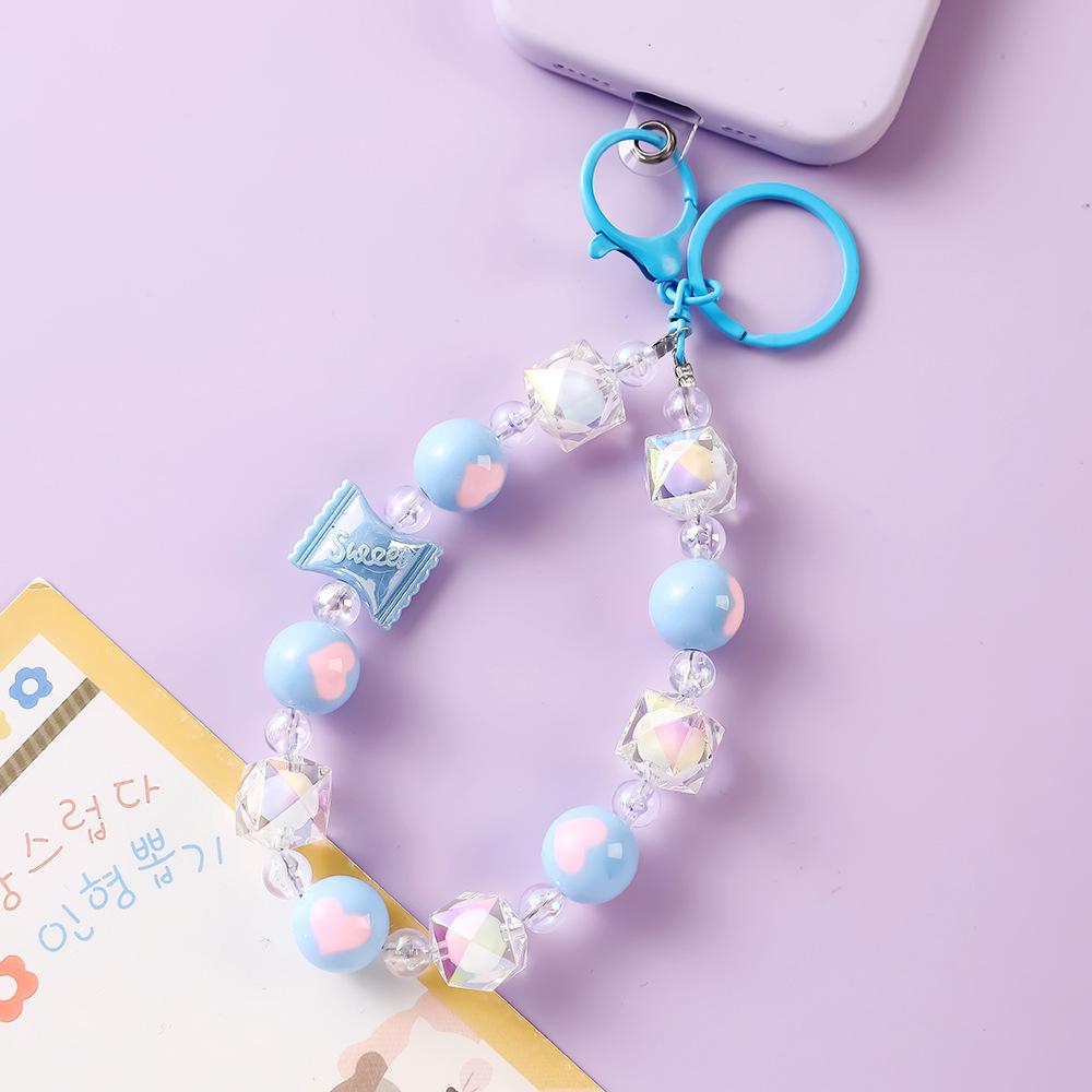 Fresh Candy Love Heart Phone Lanyard & Hand-Painted Case Decoration Beaded Keychain
