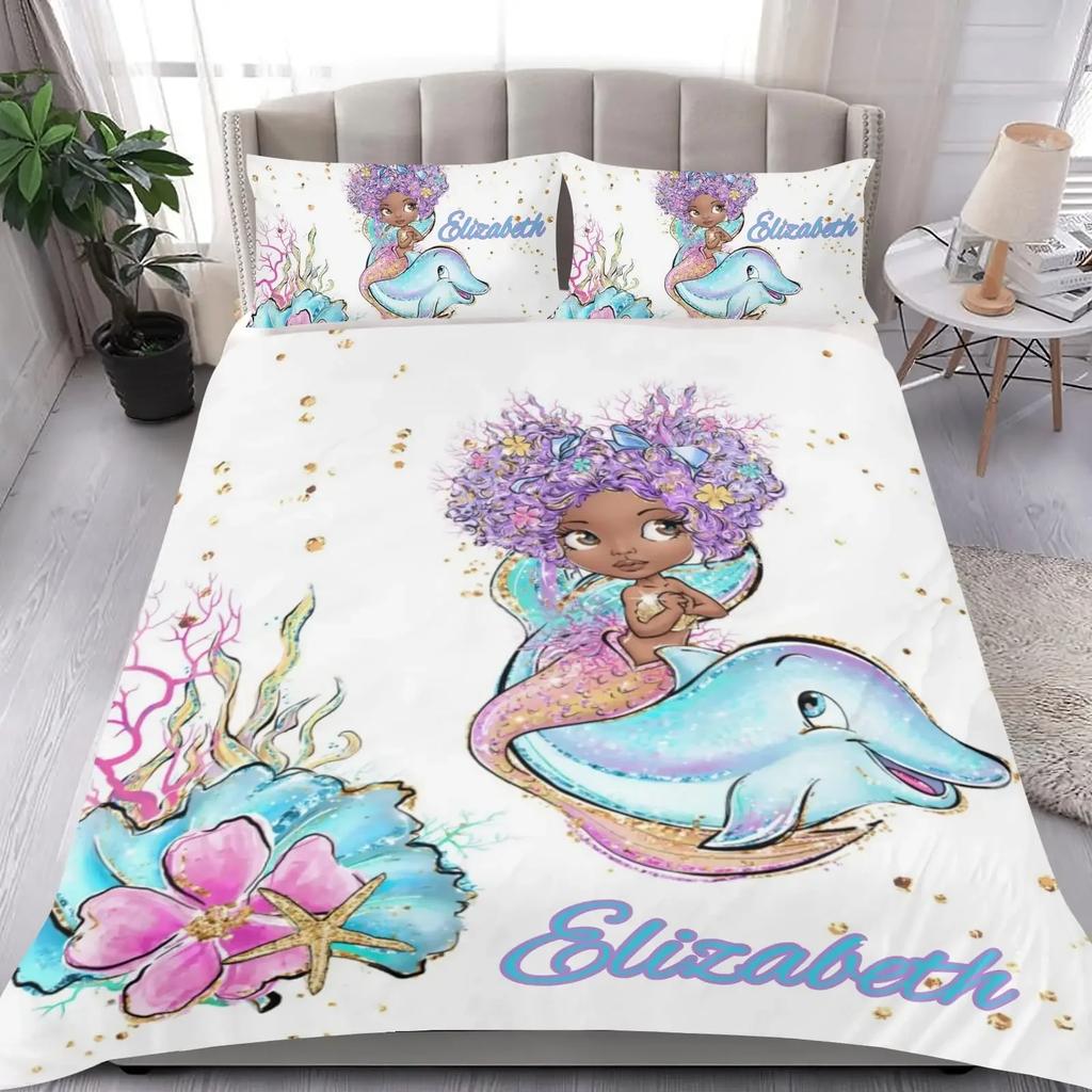 Custom Name Duvet Cover Set Cartoon Animals Unicorn Bedding Set Twin Full Queen King For Kids Girls Boys Birthday Wedding Gifts