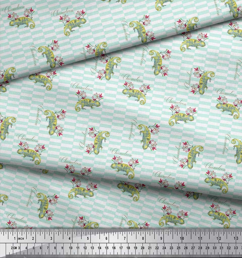 Soimoi Blauer Japan Krepp Satin Stoff Blumen- & Chamäleon Reptilien Druck Nähstoff Meter 42 Zoll