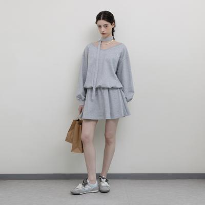 Eiaenlei Ar_Wide Neck Sweatshirt And Skirt Set_Gray