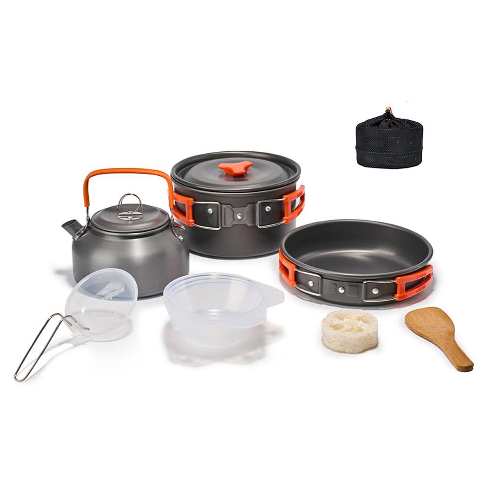 

Набор посуды для кемпинга и пешего туризма, портативный набор посуды для пикника, глиноземный горшок, набор сковородок для путешествий оранжевый
