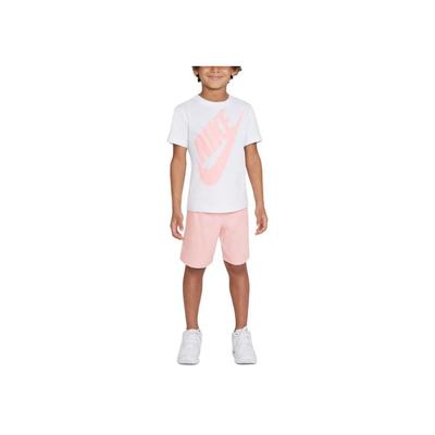 Kinder Großes Logo Print Kurzarm T-Shirt Strick Lässig Sport Set Kinder Oberteile Weiß Rosa DO2033-658