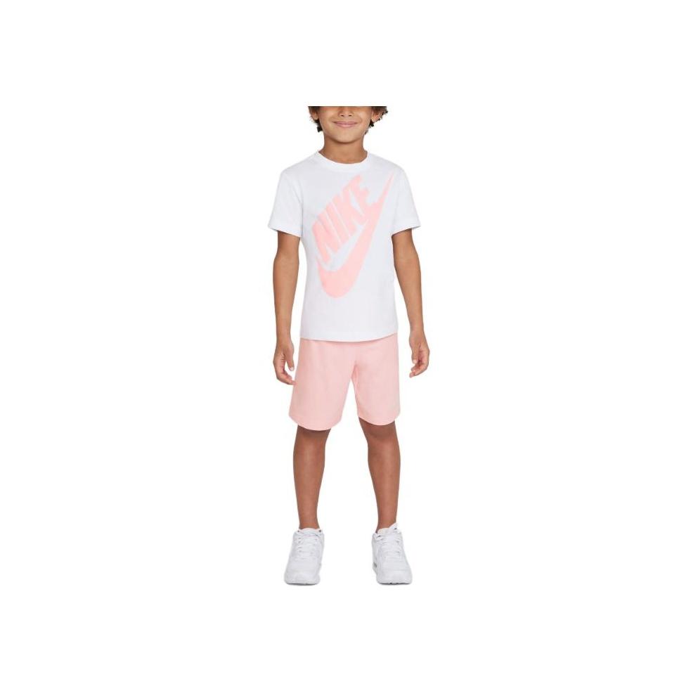 

Nike Kids Large Logo Print Short Sleeve T-Shirt Knit Casual Sports Set Kids Tops White Pink DO2033-658 S