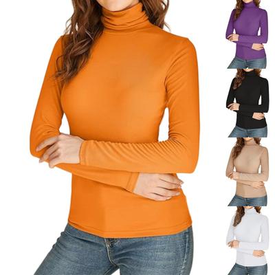 Top de punto de manga larga con cuello medio alto ajustado casual de moda para mujer