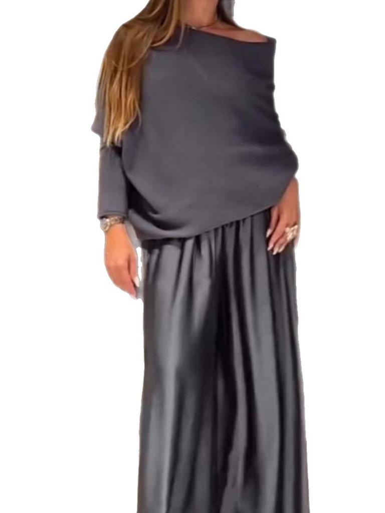 New Elegant Off-Shoulder Top & Wide-Leg Pants Two-Piece Set Outfit