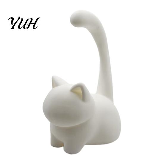 Decorative Cat Figurine Cute Ring Holder, Minimalist Stand for Bedroom Dressing Wedding Holder Table, Sitting Jewelry Organizer Rings And Earrings