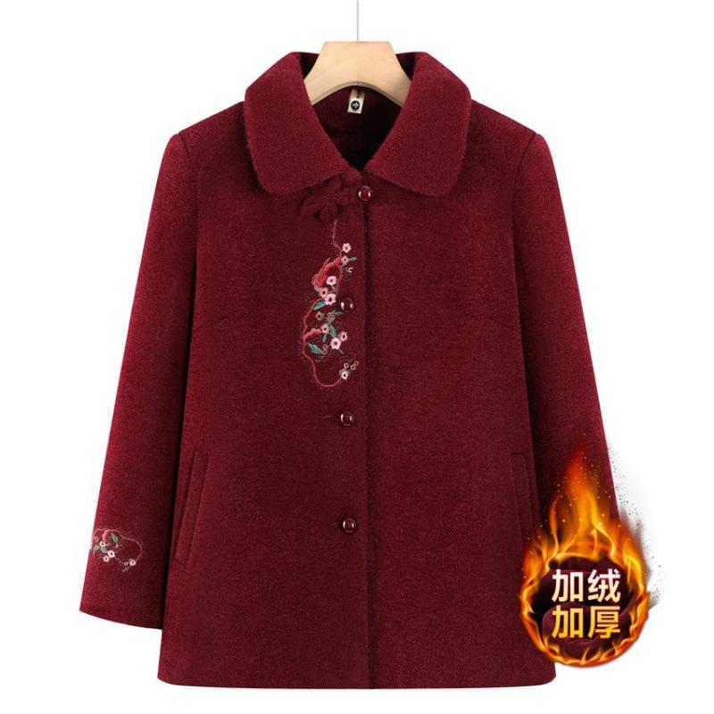 Middle-aged Elderly Winter Woolen Coat Grandma Autumn and Winter Plush Top Elderly Mother Thickened Clothes Fashion
