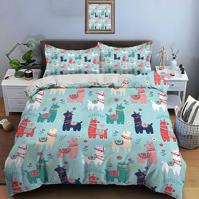 Simpatico Set Biancheria da Letto con Stampa Lama Alpaca Cartone Animato Copripiumino 1 Copripiumino 2 Federe Set Biancheria da Letto per Adulti e Bambini Regali di Lusso
