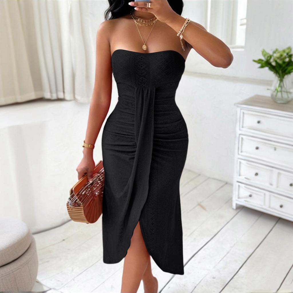 Women's Strapless Cutout Asymmetrical Dress Irregular Hem