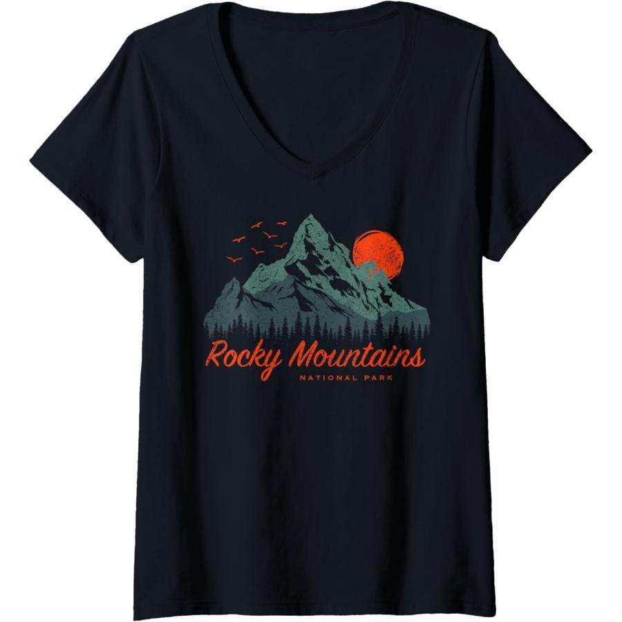 

Womens Retro Rocky Mountains National Park US Vintage Mountains V-Neck T-Shirt XXXXXL чорний