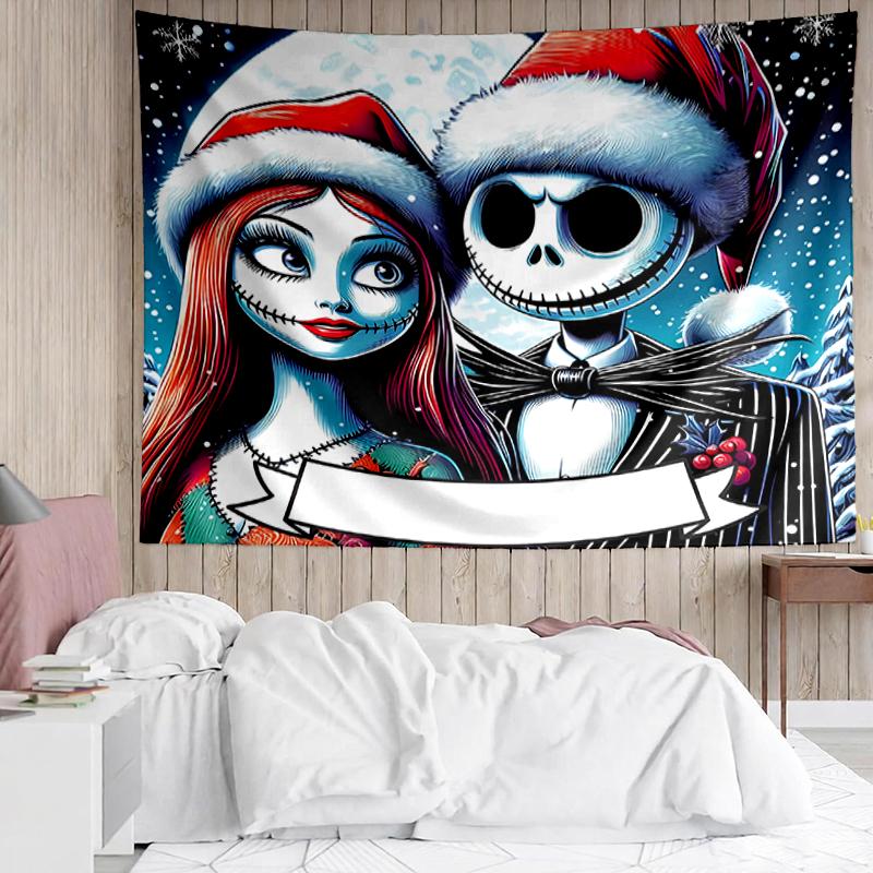 The-Nightmare-Before-Christmas Print Tapestry, Backdrop, Easy Setup, Ideal for Bedroom, Office & Living Room, with Aesthetic Wall Hanging Decor.
