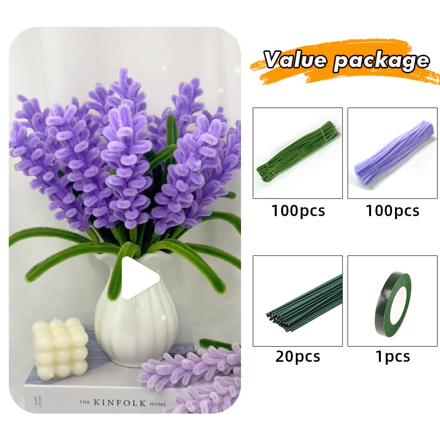 200 Pcs Pipe Cleaners Chenille Stem, Flowers Pipe Cleaner Craft, Colored Pipe Cleaner For Creative Handmade DIY Lavender Bouquet