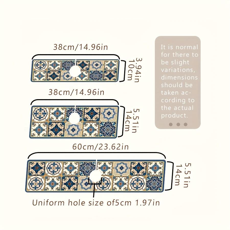 

VIKAMA Premium Retro Pattern Kitchen Sink Splash Guard Faucet Mat Kitchen Countertop Absorbent Mat Bathroom Faucet Mat Drying Ma 14X38CM&Strip