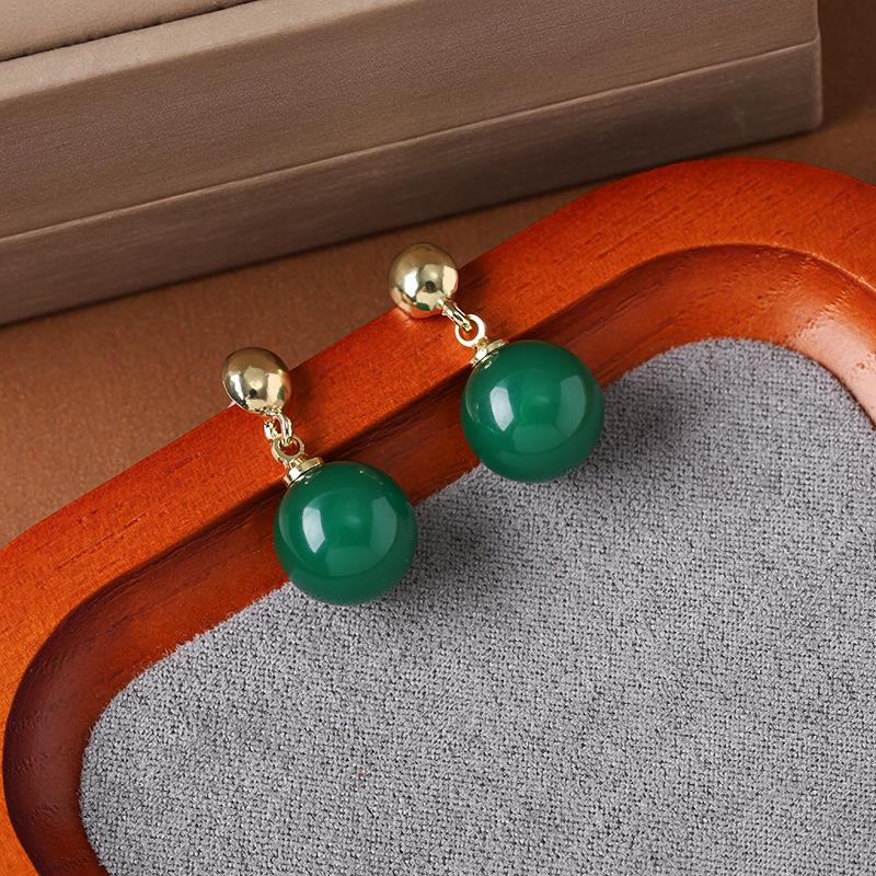 Retro Emerald Earrings Women'S Niche Unique Earrings Earrings Light Luxury Niche High-End Earrings New Chinese Earrings