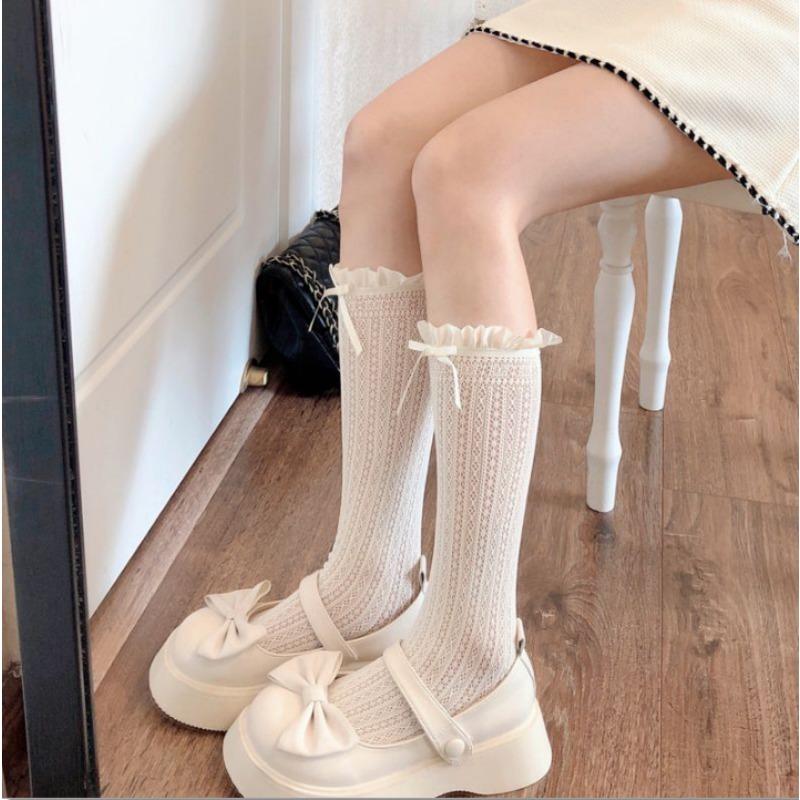 Ladies Spring and Summer Thin Model Bow Hollow Lace Lace Leg Socks