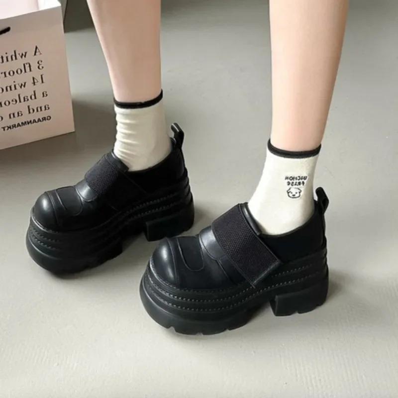 Damskie Buty na Platformie Styl Punkowy Buty Gotyckie Okrągły Nosek Gruba Podeszwa Jednolite Buty Modne Skórzane Codzienne Obuwie Zapatos De Mujer