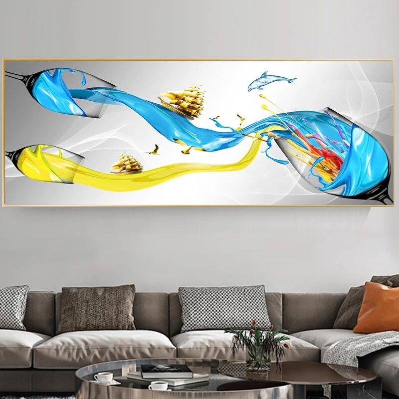 

Современная роскошная картина на холсте, бокал для вина, парусная лодка, декоративные картины, настенное искусство, китайский золотой декор для гостиной, спальни, Куадрос 20x60CM NO Frame капри