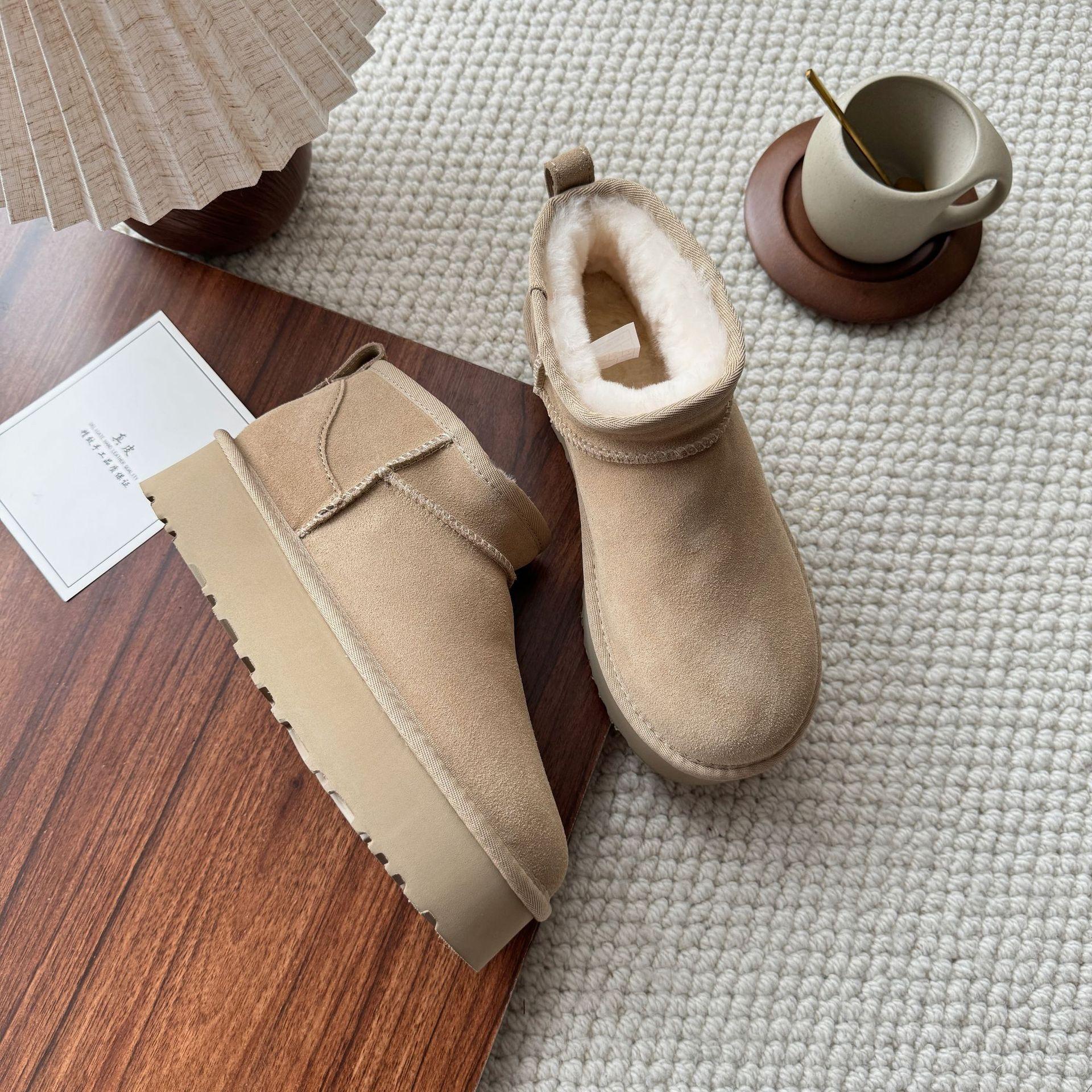 

Женские зимние ботинки на толстой подошве Henan Sangpo, мех интегрированный, увеличивающие рост, короткие, из шерстяного велюра, теплые хлопковые ботинки, зимние 40