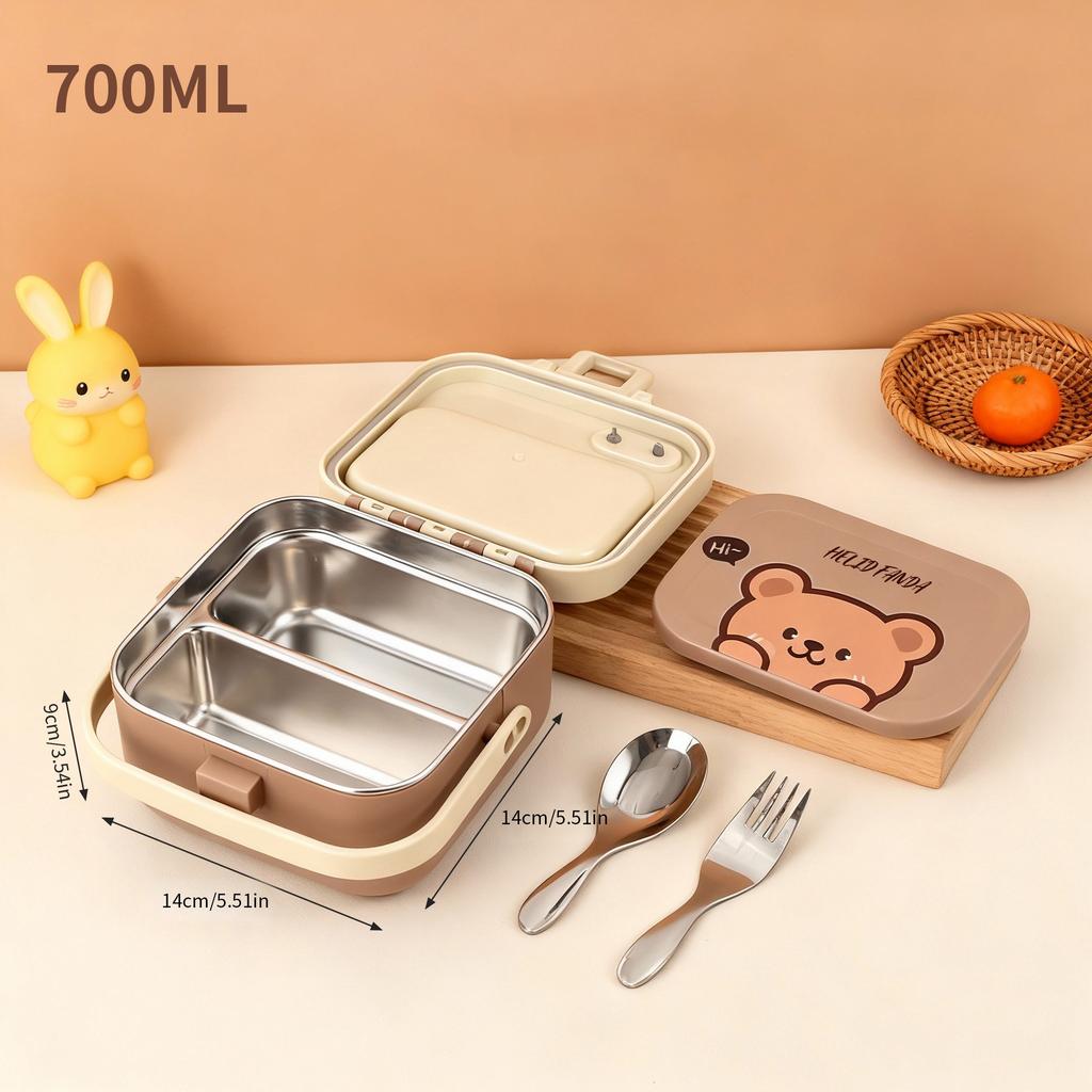 Quadratische 304 Edelstahl Bento Lunchbox mit Besteck & Griff Tragbarer Cartoon Obstsalat Lebensmittelbehälter für Kinder Schüler