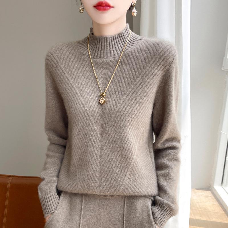 Dicker Cardigan mit halbem Rollkragen für Damen für Herbst und Winter, Pullover, große Größe, locker, Kaschmirpullover, Basisshirt, warm