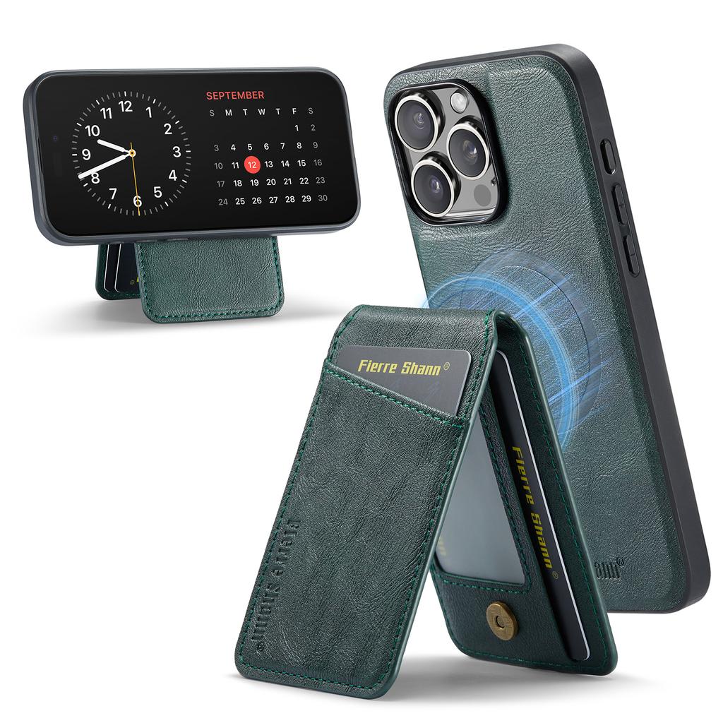 FIERRE SHANN 025 Style For iPhone 16 Pro Case Leather+TPU Detachable Card Slots Phone Cover