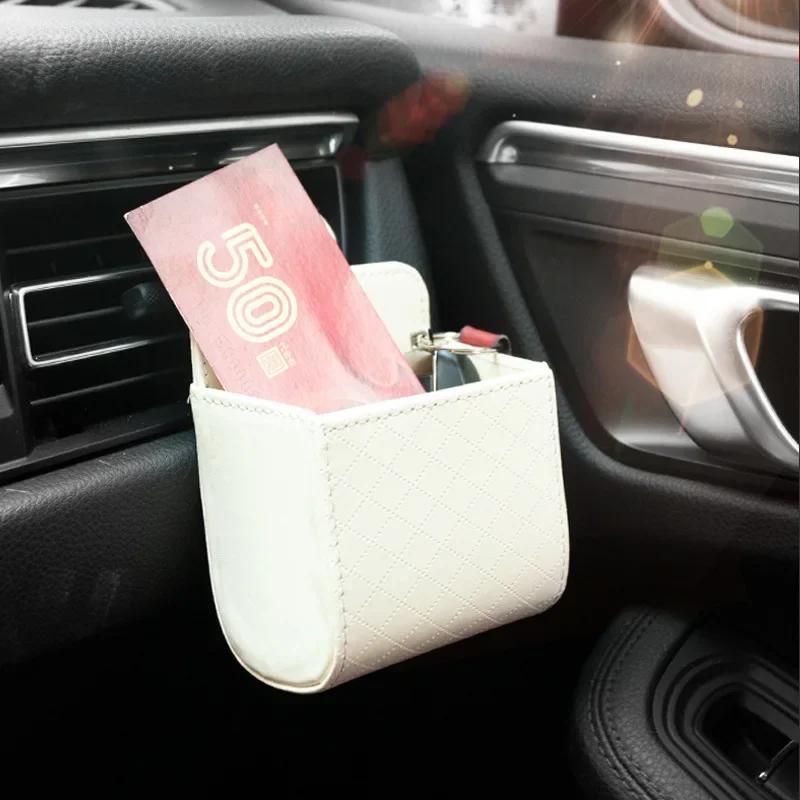 PU Leather Car Exhaust Port Automatic Ventilation Port Garbage Bin Car Phone Holder Car Styling Bag Hanging Box Car Accessories