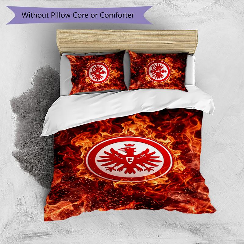 Set Lenzuola Stampato Calcio Eintracht Frankfurt 3 Pezzi, Comodo Set Copripiumino per Camera da Letto Delicato sulla Pelle