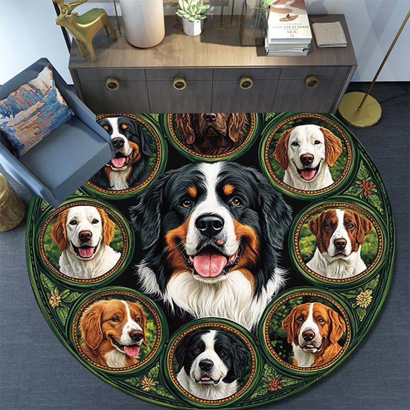 Berner Sennenhund Runder Teppich, Teppich für Wohnzimmer Schlafzimmer Sofa Spielzimmer Dekor, Rutschfeste Fußmatte
