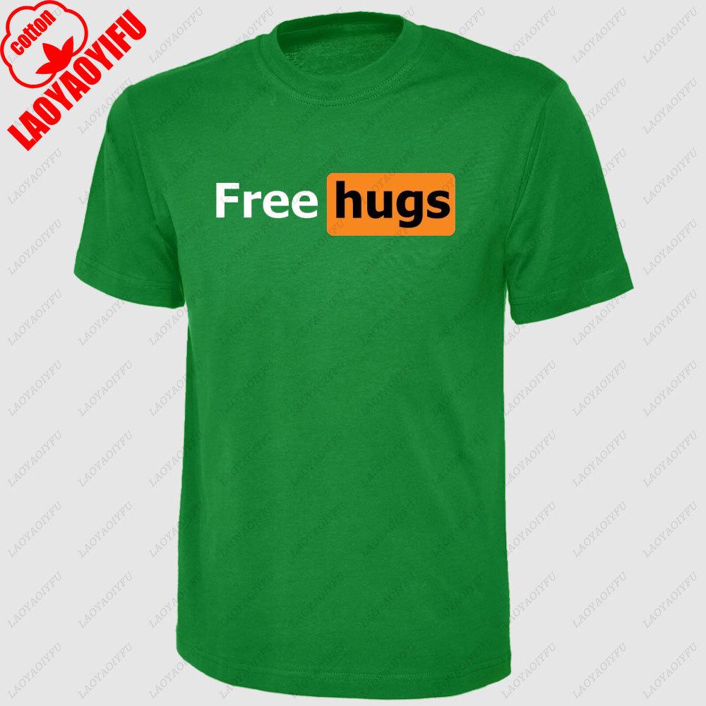 Uomo Abbracci Gratis T-shirt Manica Corta Stampata Divertente Battuta Cotone Camicia Estate Novità Regalo Uomo Umorismo Maglietta Girocollo Top Abbigliamento Uomo