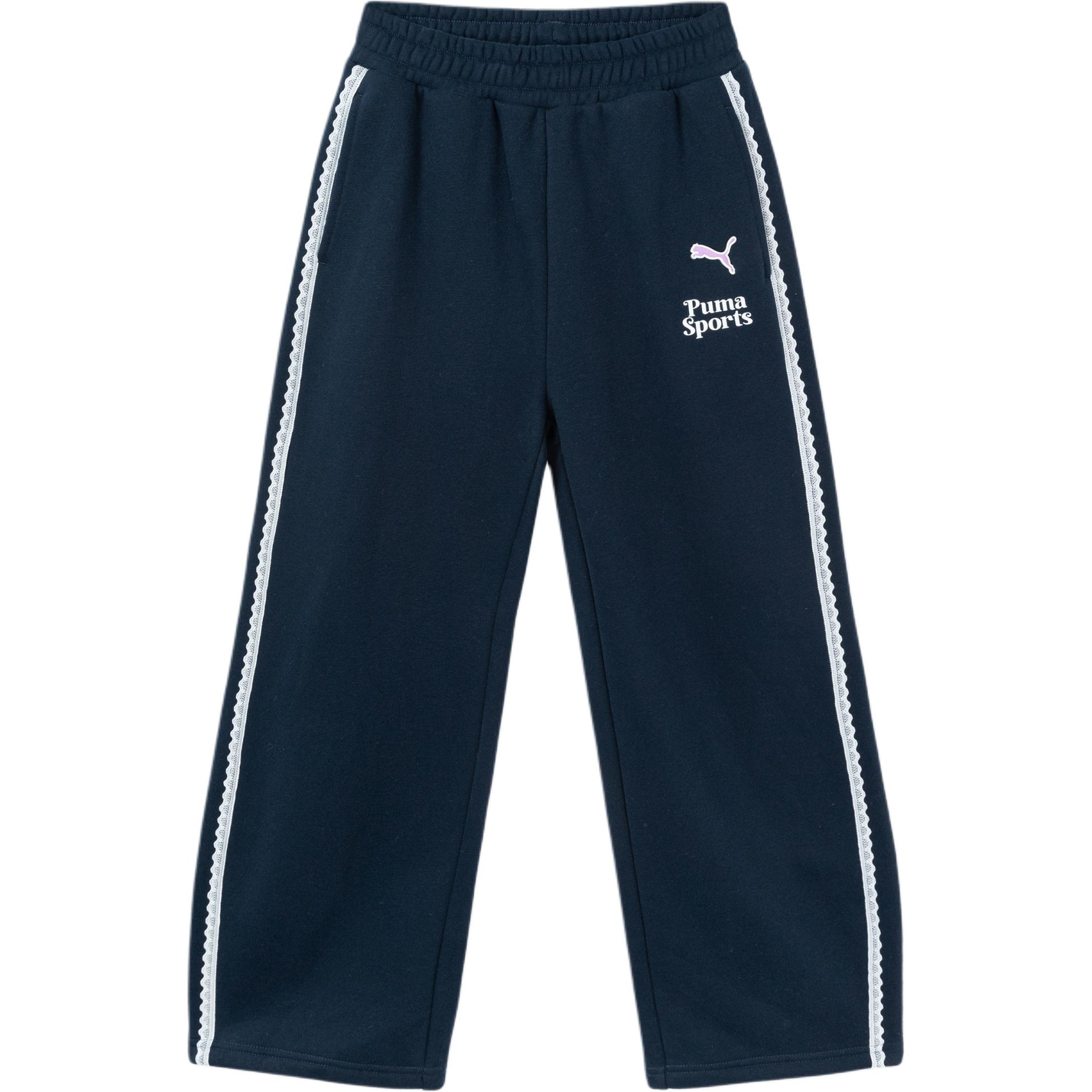 PUMA Full Length Pants Sportstyle Fleece Lined Casual Sports Campus Versatile Everyday Straight Fit Pants Dark Blue 353425108002-80802 110cm