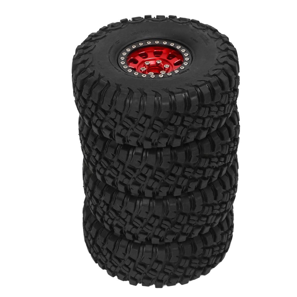 4 Pcs 1.9 Inch RC Rubber Tire with Red Aluminum Alloy Wheel Hub for RC Car Spare Part Repair Accessories