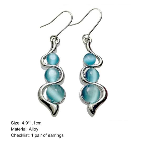 1 Pair Hook Earrings Bohemia Style Anti-deformed Exquisite Blue Stone Water Wave Shape Women Dangle Earrings Female Jewelry