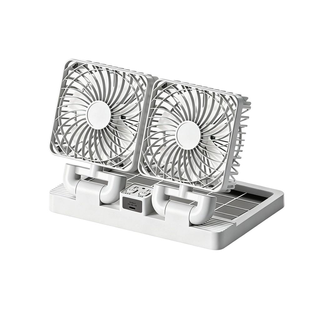 Solar Powered Dual Head Car Fan with Adjustable Angle and USB Charging for Vehicle Interior Ventilation and Air Circulation