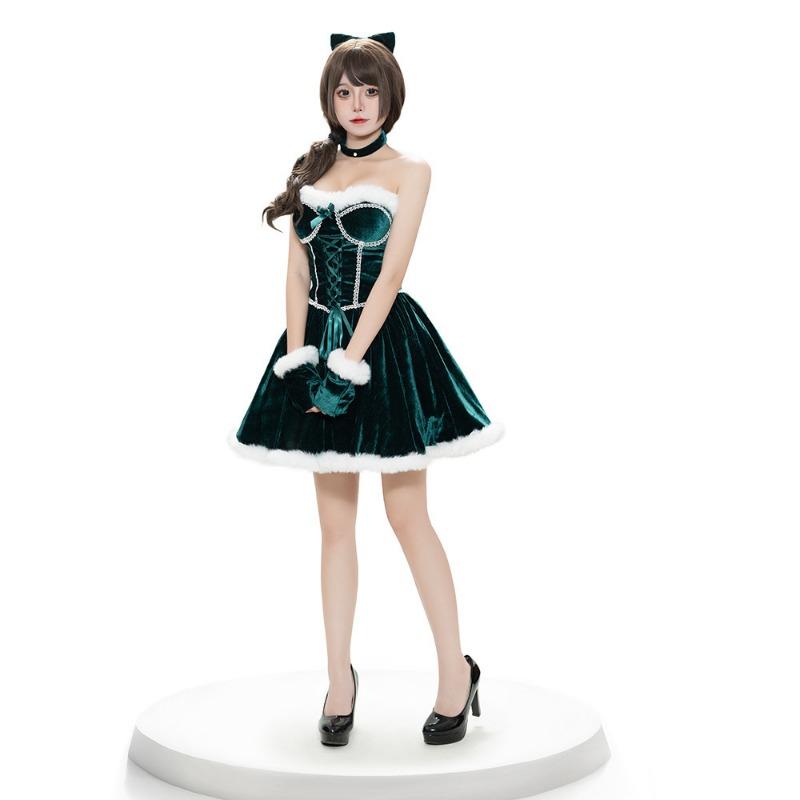 

Рождественский взрослый топ-труба Рождественское платье сексуальный костюм для оргии кролика L зелёный