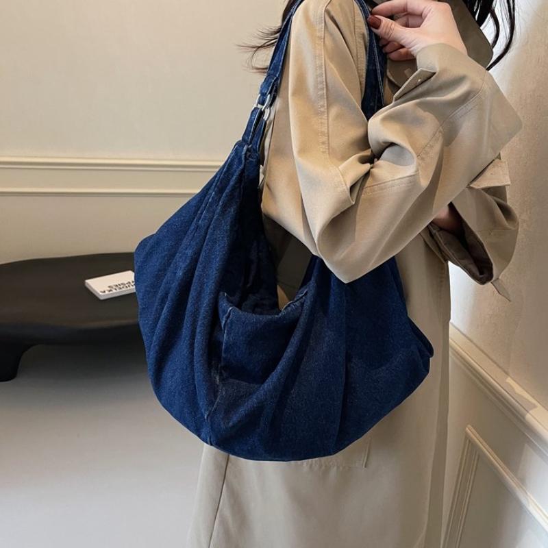 Zipper Monochromatic Women's Crossbody Bag  High-quality Denim  High Capacity  Swinging Shoulder Bags  New