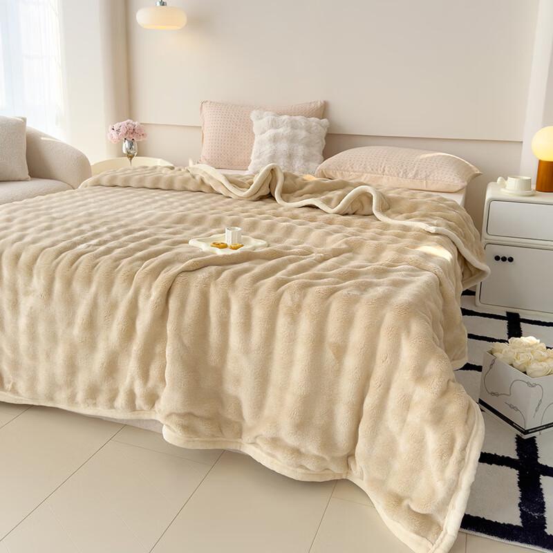 LISM Faux Rabbit Fur Bubble Throw Blanket