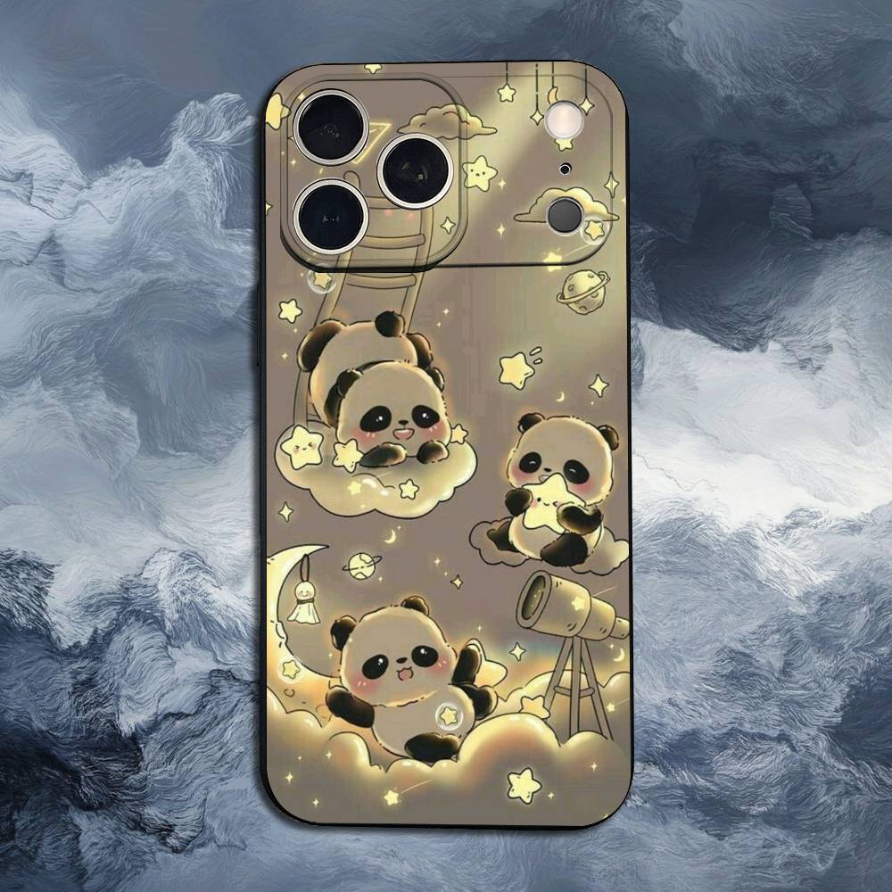 C-Cartoon Cute Panda Bear Case For iPhone 15,17,16,12,14,13,11,Plus,Pro Max,XS,X,Mini,8,7,XR,SE,Soft Silicone Black